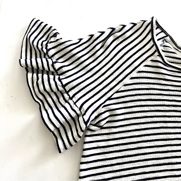 Max Studio London White Black Stripe Flutter Short Sleeve Top Blouse Size Medium - Picture 6 of 12